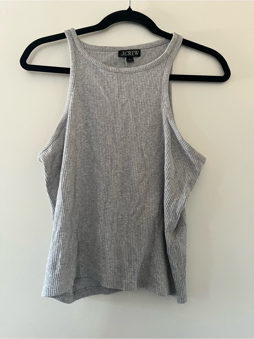 J Crew Gray Ribbed Tank Top Large Cotton Sleeveless Basic Capsule Wardrobe